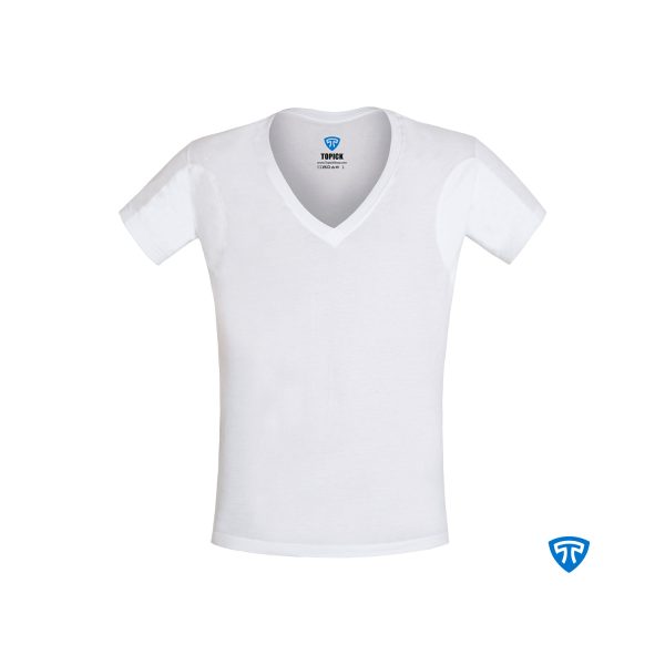 زیرپوش ضد تعریق یقه هفت باز مردانه سفید تاپیک