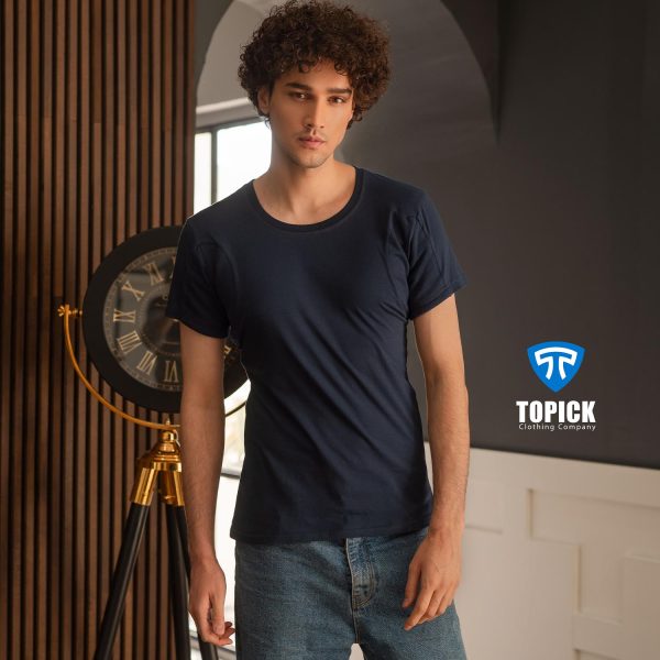 تیشرت ضدتعریق مردانه یقه گرد سورمه ای تاپیک