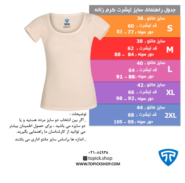 جدول راهنمای سایزکرم