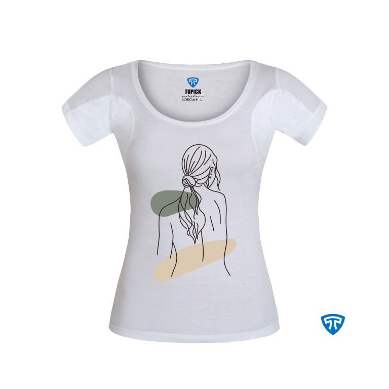 تیشرت ضدتعریق زنانه سفید طرح دختر مو بسته