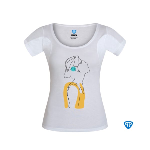 تیشرت ضدتعریق زنانه سفید طرح نیم رخ