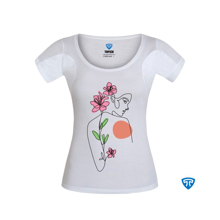 تیشرت ضدتعریق زنانه سفید طرح دختر و شاخه