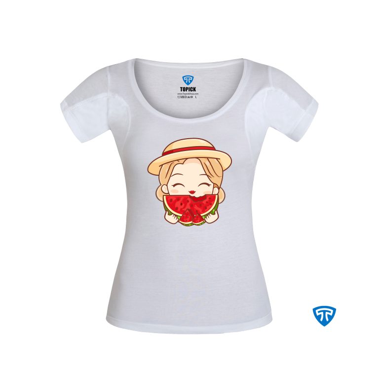 تیشرت ضدتعریق زنانه سفید طرح دختر بچه کلاه کرمی