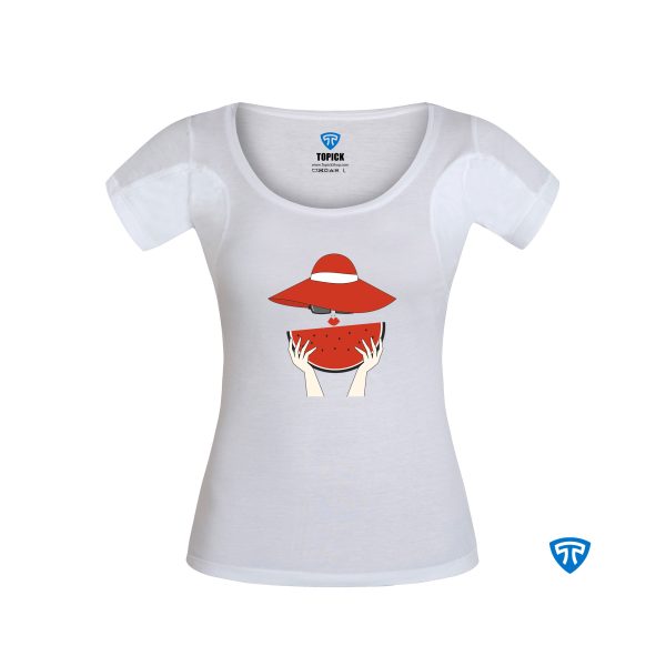 تیشرت ضدتعریق زنانه سفید طرح دختر کلاه قرمز