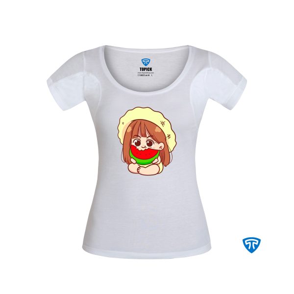 تیشرت ضدتعریق زنانه سفید طرح دختر بچه کلاه زرد