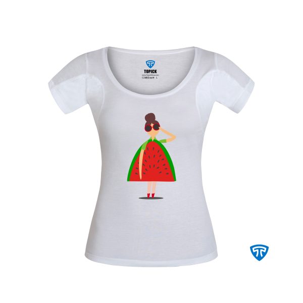 تیشرت ضدتعریق زنانه سفید طرح دختر پیرهن هندونه ای