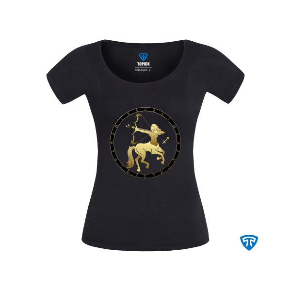 تیشرت ضدتعریق زنانه مشکی نماد متولدین آذر ماه