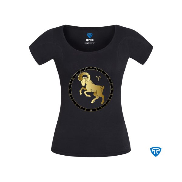 تیشرت ضدتعریق زنانه مشکی نماد متولدین فروردین ماه