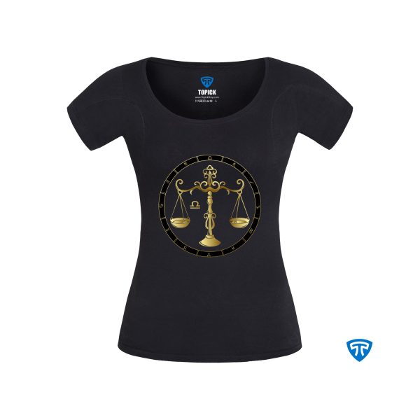 تیشرت ضدتعریق زنانه مشکی نماد متولدین مهر ماه