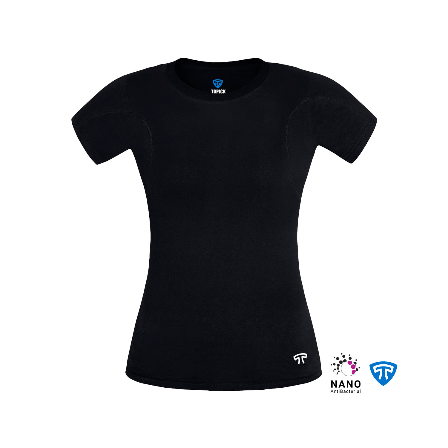 تیشرت نانو آنتی باکتریال ضدتعریق یقه بسته زنانه مشکی تاپیک