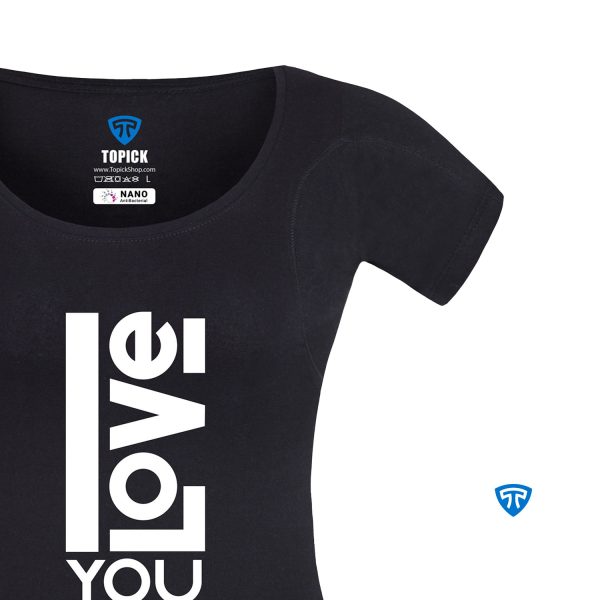 تیشرت نانو آنتی باکتریال ضد تعریق زنانه مشکی طرح LOVE تاپیک