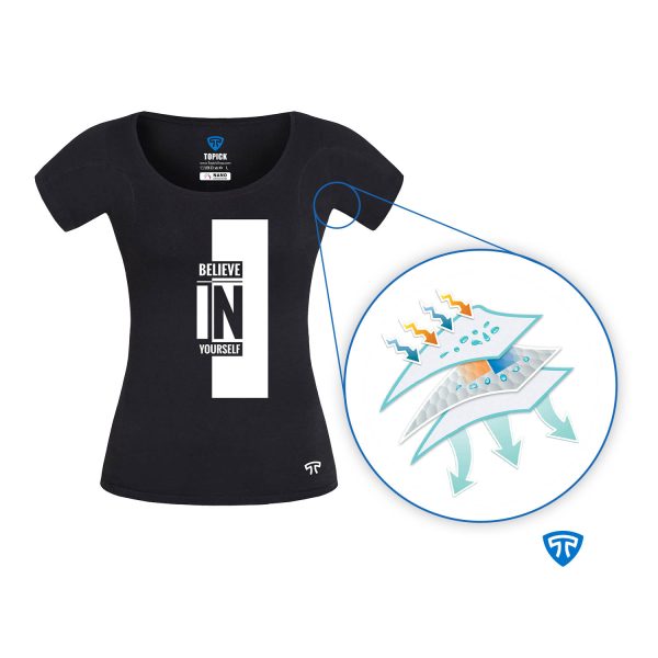 تیشرت نانو آنتی باکتریال ضد تعریق زنانه مشکی طرح believe - Image 2