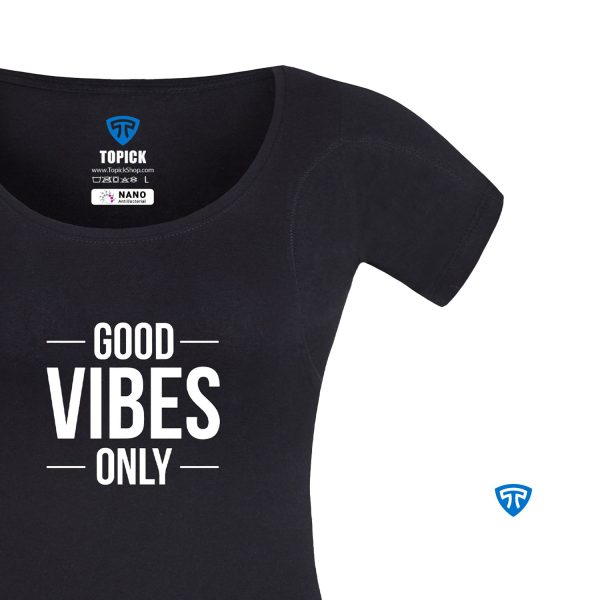 تیشرت نانو آنتی باکتریال ضد تعریق زنانه مشکی طرح good vibes - Image 3