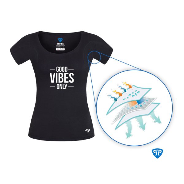 تیشرت نانو آنتی باکتریال ضد تعریق زنانه مشکی طرح good vibes - Image 2