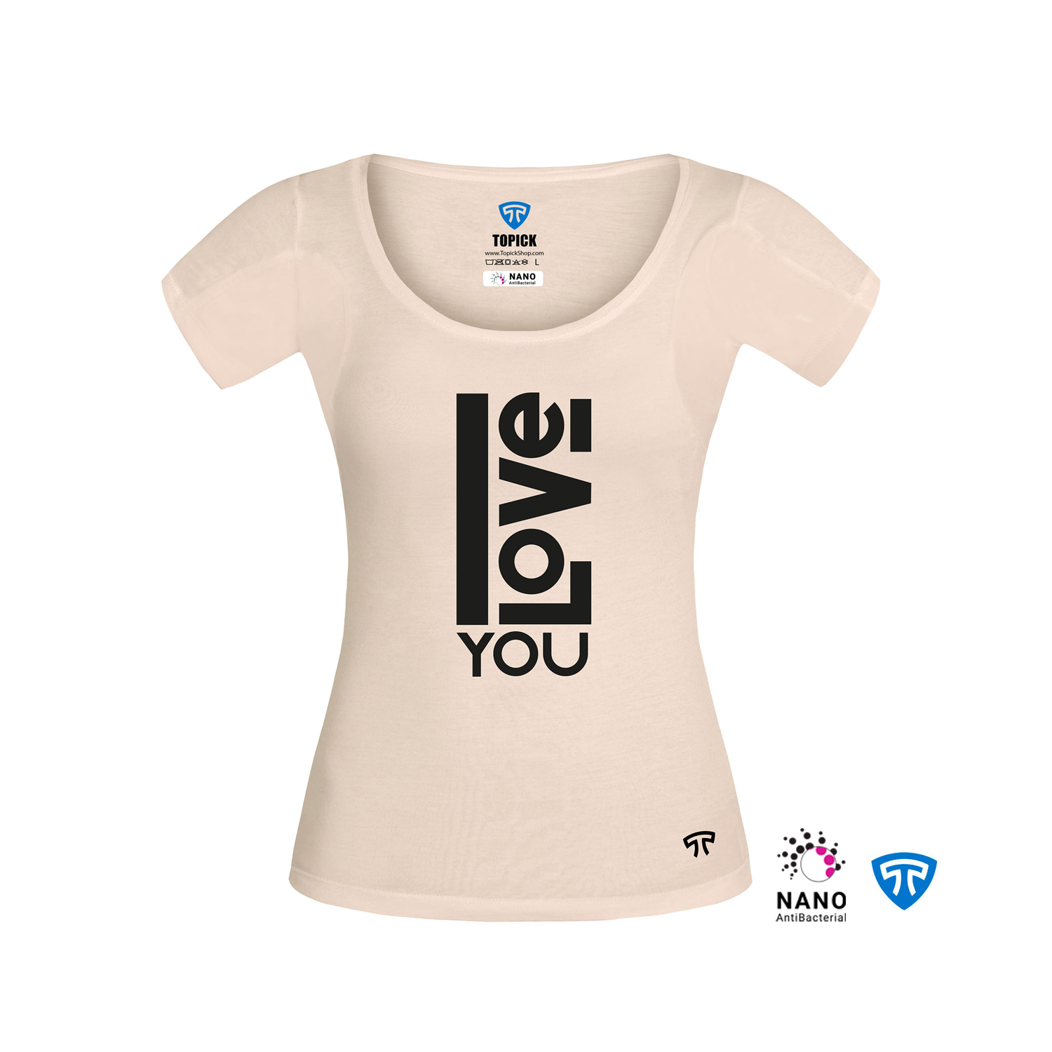 تیشرت_نانو_آنتی_باکتریال_ضدتعریق_مودال_زنانه_کرم_طرح_LOVE