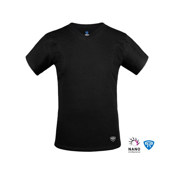 تیشرت نانو آنتی باکتریال ضدتعریق مردانه یقه هفت بسته مشکی تاپیک