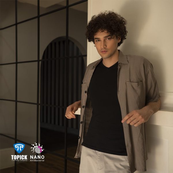 تیشرت نانو آنتی باکتریال ضدتعریق مردانه یقه هفت بسته مشکی تاپیک