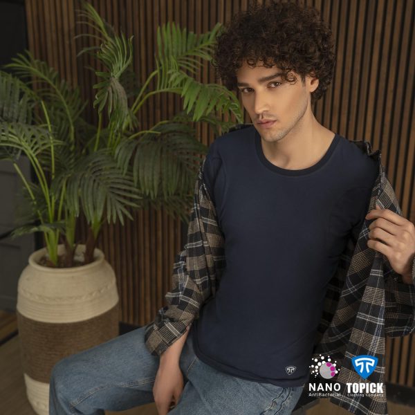 تیشرت نانو آنتی باکتریال ضدتعریق مردانه یقه گرد سورمه ای تاپیک
