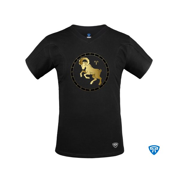 تیشرت نانو آنتی باکتریال ضدتعریق مردانه یقه هفت بسته مشکی نماد متولدین فروردین ماه