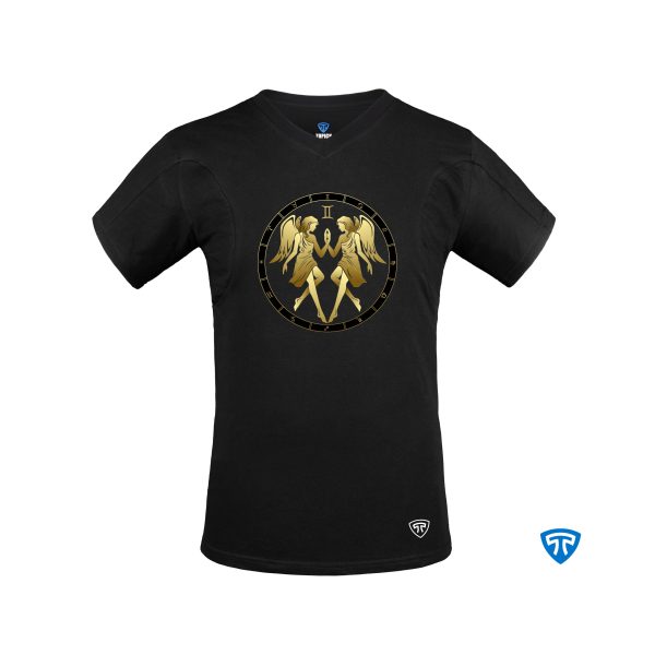 تیشرت نانو آنتی باکتریال ضدتعریق مردانه یقه هفت بسته مشکی نماد متولدین خرداد ماه