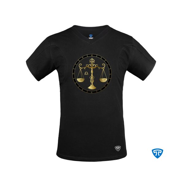 تیشرت نانو آنتی باکتریال ضدتعریق مردانه یقه هفت بسته مشکی نماد متولدین مهر ماه