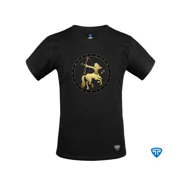 تیشرت نانو آنتی باکتریال ضدتعریق مردانه یقه هفت بسته مشکی نماد متولدین آذر ماه